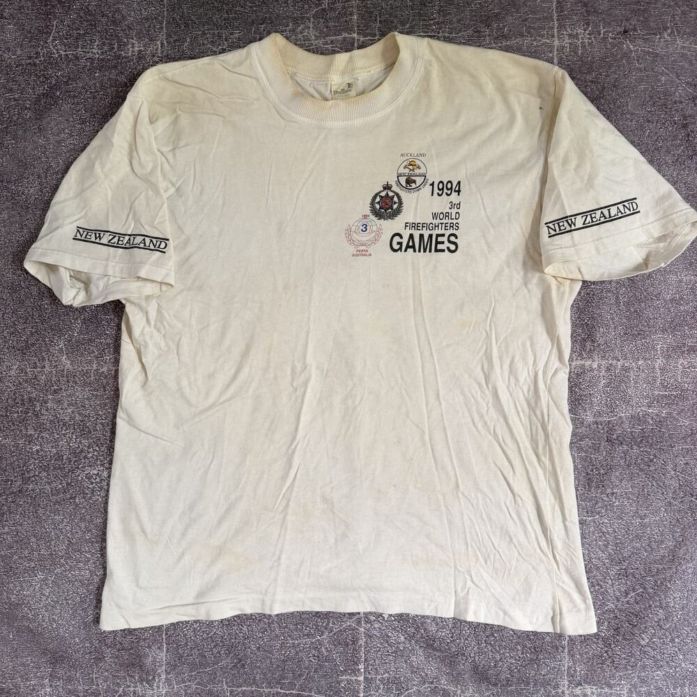 Men's Vintage 90's Auckland New Zealand 1994 Firefighter Games T Shirt Tee Sz L